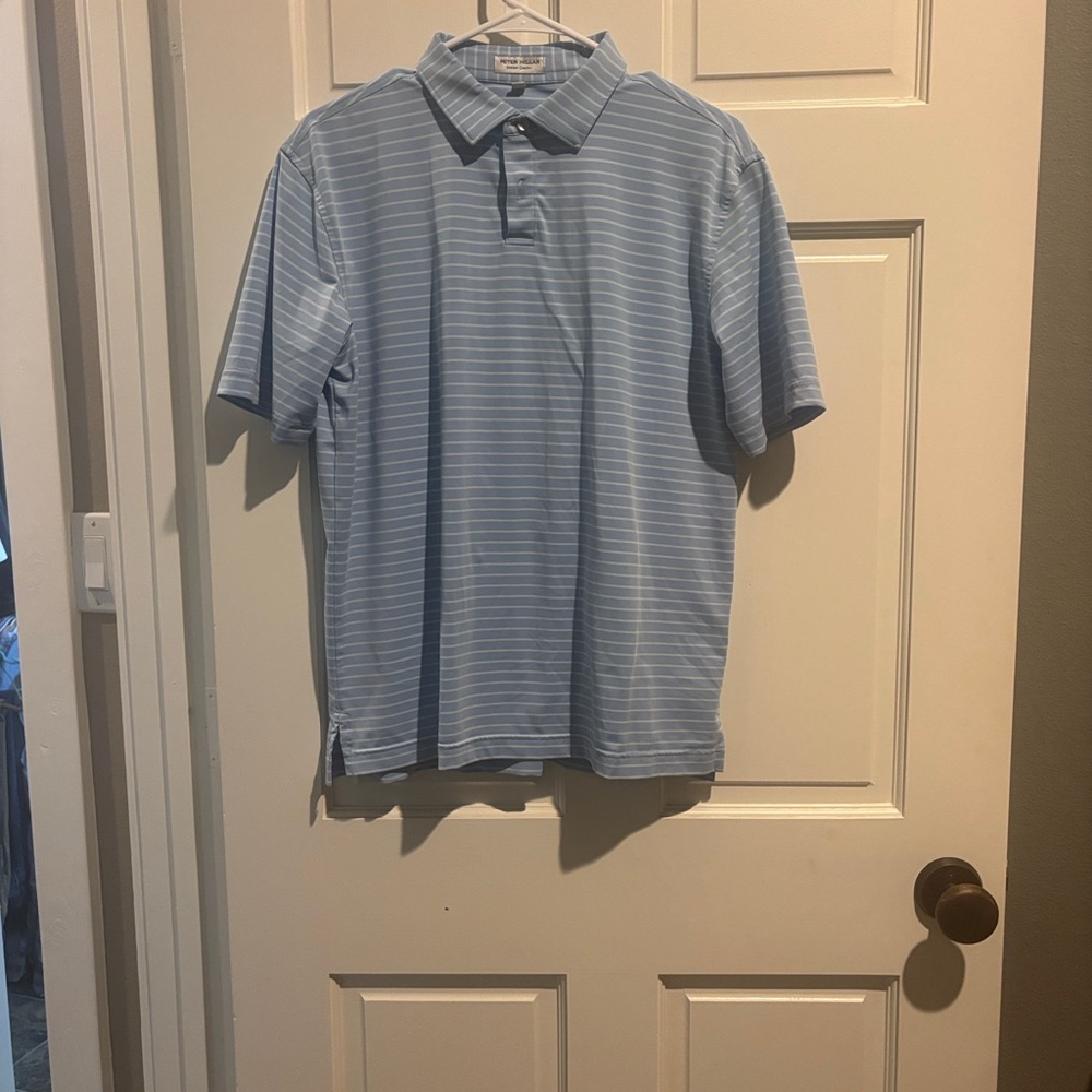 Peter Millar Sky Blue Polo with White Stripes